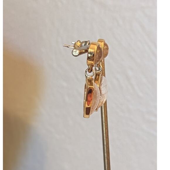 Gold-Plated Rutilated Quartz Geometric Dangle Post Earrings - Picture 5 of 8